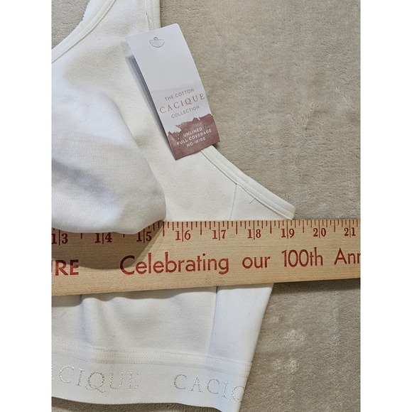 Cacique Plus Size 46D Cotton Lounge Bra Wireless Unlined White New - Picture 13 of 15